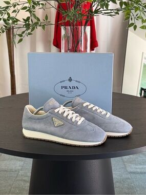 Prada Triangle-Logo Suede Retro Running Sneaker size 40.5